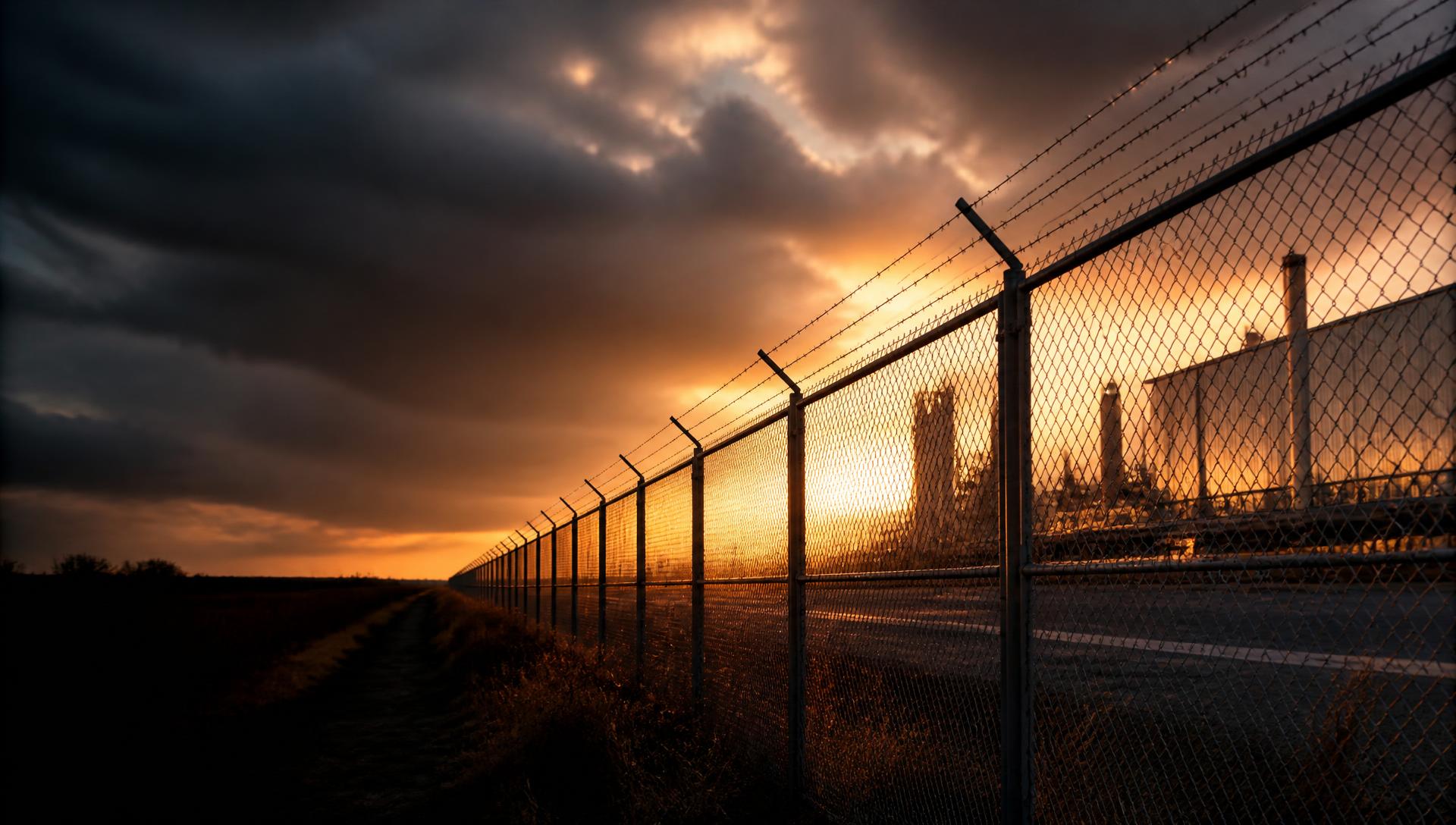Galvanised chain link fencing around an industrial facility